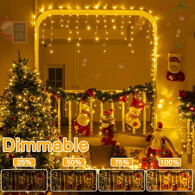 Ollny Icicle Lights for Outside 1000LED 82FT, Warm White Christmas Light with Remote 8Modes Timers Waterproof Dimmable, Plug in Hanging Lights for Outdoor Indoor House Roof Holiday