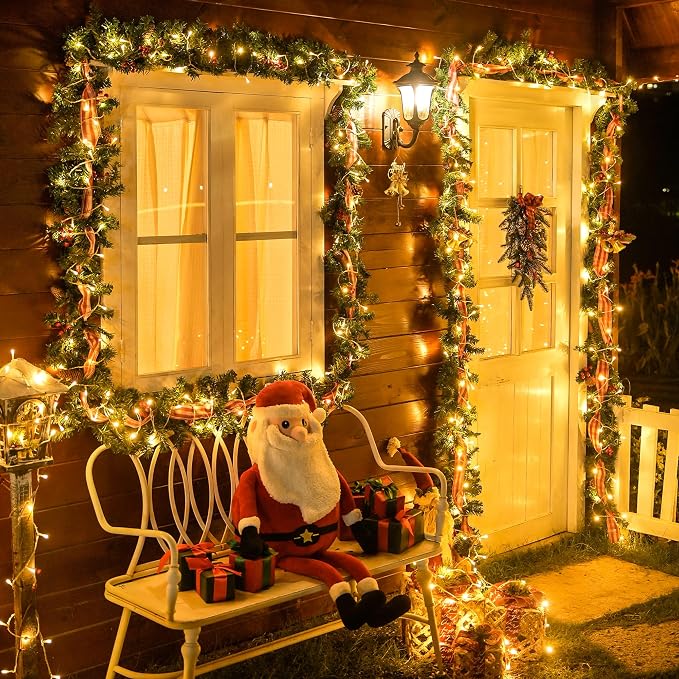 JMEXSUSS Indoor String Lights for Bedroom, 800 LED Christmas Lights Outdoor | 131 Ft Classroom Lights Clear Wire With Remote,Plug-In, Dimmable, Hanging Light for Backyard Porch Party Decor, Warm White