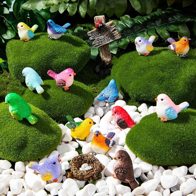 72PCS Miniature Cute Bird Decorative Figurines 11 Styles Mini Resin Birds | Micro Landscape Home Meetings Decoration, Cake Topper