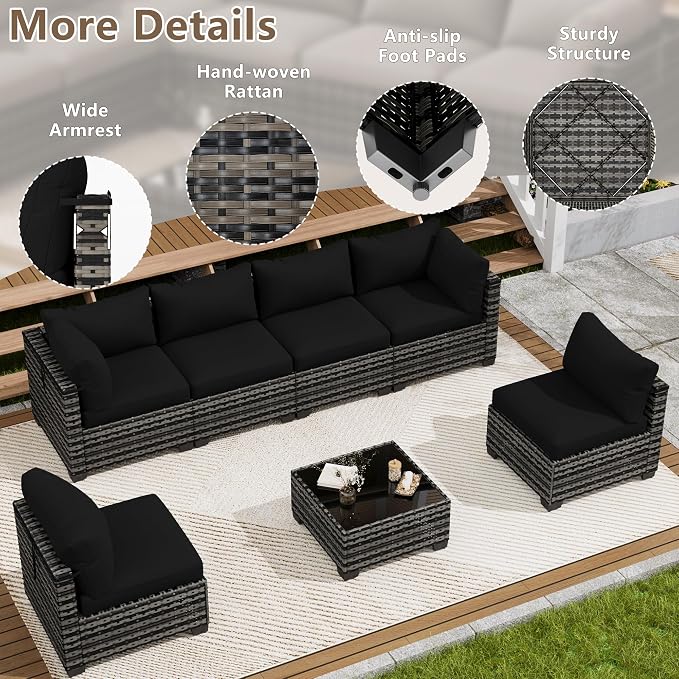 LOUVIXA 7 Piece Outdoor Patio Furniture Set, Outdoor Sectional Sofa, Wicker Rattan Patio Furniture, Patio Conversation Set with Coffee Table & Cushions