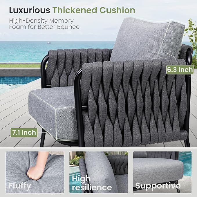 Jocoevol Patio Furniture Set, 5-Seat Outdoor Sofa Furniture Deep Seating with Coffee Table, Metal Patio Conversation Sets with Waterproof & Extra-Thick Cushions for Garden, Poolside, Backyard