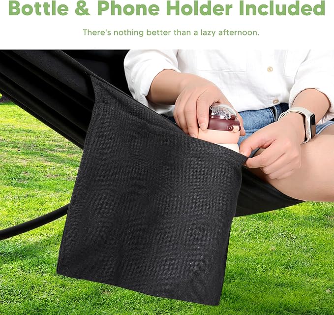 SUNCREAT Hammocks 2 Person Standing Patio Hammock, Portable Hammock with Stand Foldable, Patent Pending, Dark Gray