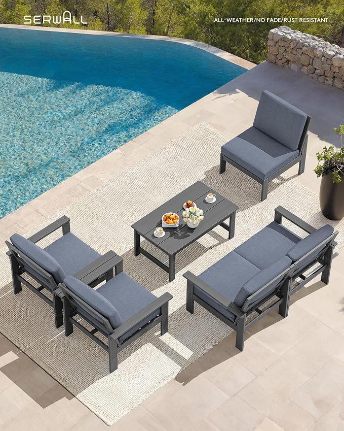 SERWALL HDPE Outdoor Patio Furniture Set with Coffee Table