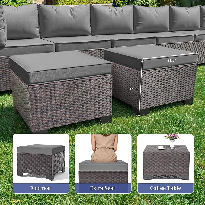 10 Pieces Outdoor Patio Furniture Set,Outdoor Sectional Furniture with 43" 55000 BTU Gas Propane Fire Pit Table,All Weather PE Rattan Wicker Patio Conversation Set with 2 Ottomans,Grey