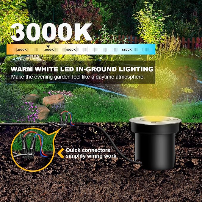 4 Pack 3w 12v Low Voltage In-ground Lights LED Landscape Light Waterproof IP67 Pathway Lights Outdoor spotlights Trees Flags for Garden,Yard,Tree (Warm White)