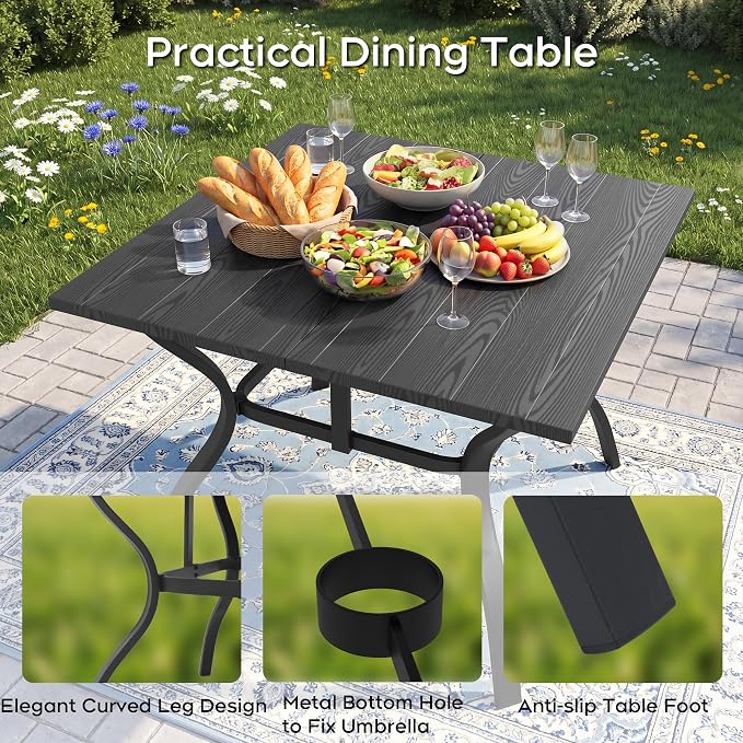 Outdoor Dining Set for 4, Patio Metal Table and Chairs Set with 1.97'' Umbrella Hole, 5pcs Patio Furniture Set 37.8”x37.8” Dining Table Set with Stackable Chairs for Backyard Pool Deck