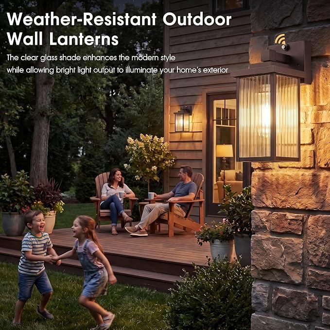 2-Pack 15-Inch Dusk to Dawn Outdoor Light, Oil-Rubbed Bronze Metal | Auto On at Dusk, Off at Dawn. Textured Glass Softens Glare. Waterproof Rust-Resistant Metal. Pre-Assembled DIY Install