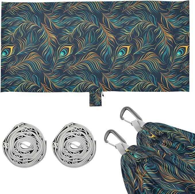 Camping Hammock Outdoor Hammocks for Outside Peacock Feathers Beach Trees Portable Lightweight with Pockets Tree Straps Indoor Small