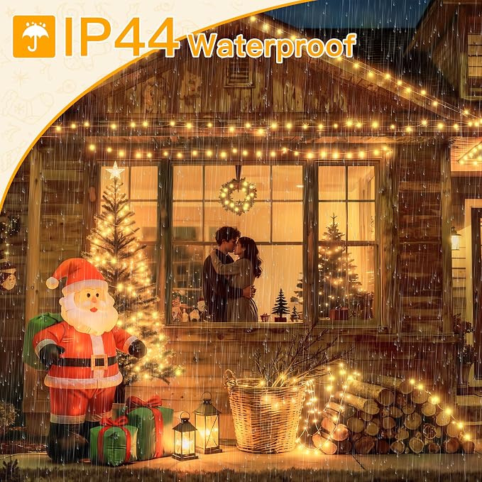 Ollny Christmas Lights 200LED 60FT Indoor, Warm White Connectable Plug in String Light Outdoor, 8 Modes Waterproof Timer LED Fairy Lights for House Outside Bedroom Patio Balcony