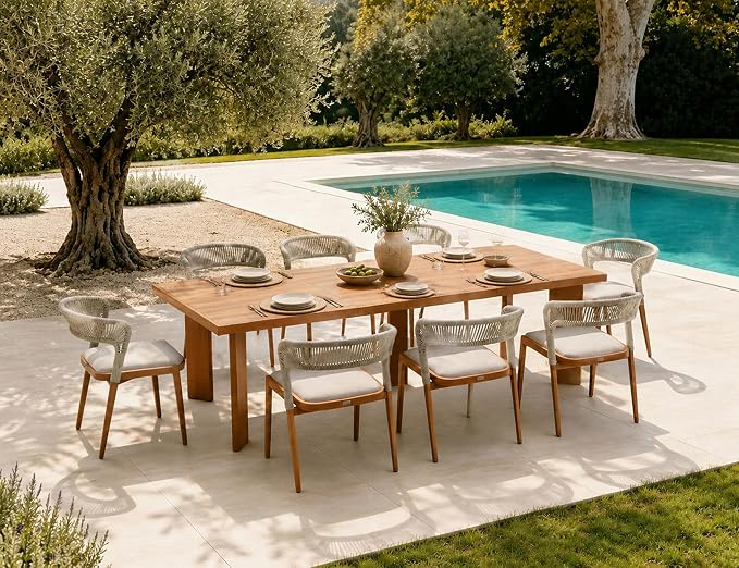PURPLE LEAF 9 Pieces Outdoor Dining Set Patio Furniture Set Aluminum Rattan Wicker Patio Table and Chairs Set for Lawn Backyard Deck Brown