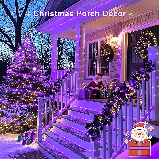 JMEXSUSS 200 LED Purple Solar Halloween Lights, 66 ft Rope Lights Outdoor Waterproof, PVC Tube Purple Christmas String Lights for Party Tree Fence Christmas (Pack of 2)
