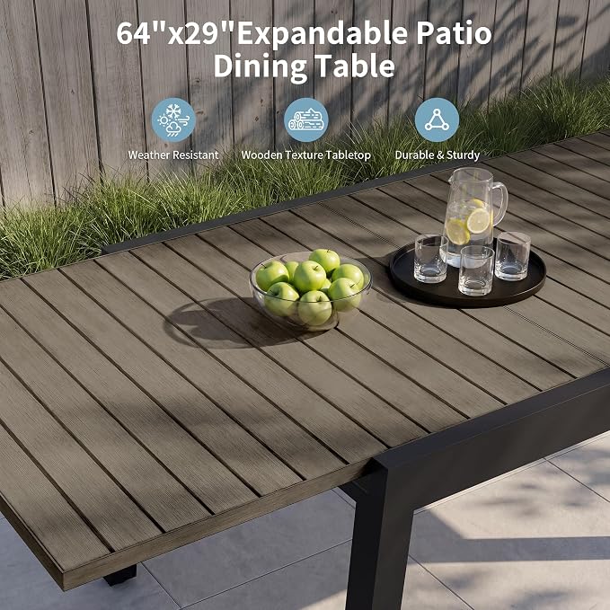 Expandable Patio Dining Table for 4-8 Person, Aluminum Extendable Outdoor Table, 38"-77" Adjustable Patio Table, Square/Rectangular Outdoor Accent Table for Garden, Backyard, Poolside, Gray