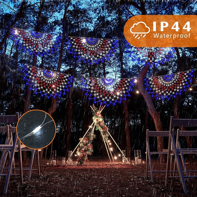 Leisure world 3 Pack 450 LED American Flag Bunting Flags Lights - Super Bright Waterproof USA String Lights for Patriotic Decoration on USA 250 Anniversary, July 4th,Memorial Day,Christmas & Party