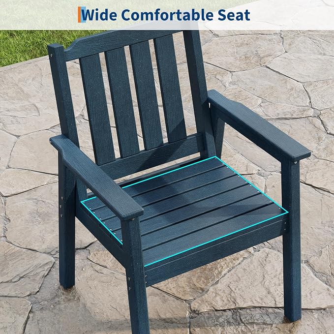 GAOMON Outdoor Patio Dining Chairs Set of 2, All-Weather HDPE Garden Dining Chairs with Armrests, Wide Seat and Sturdy Frame,Waterproof Design, for Garden, Backyard, Deck, Navy Blue