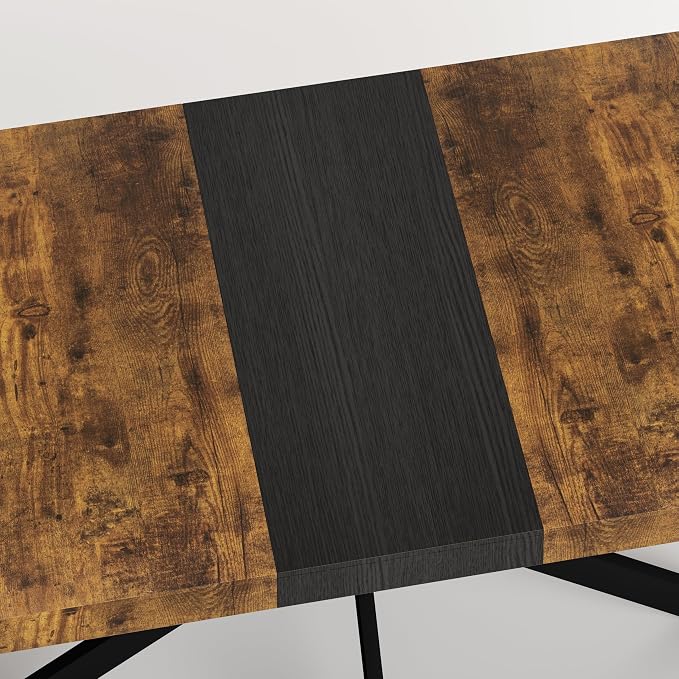 55.11" -70.86" Extendable Dining Room Table, Retro Folding Dining Tables for 4-6 People with Antique Wood Top/Black Fine Sand Cross Iron Foot Base/Storage Box, Black Brown