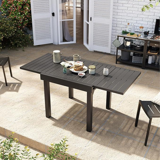 31"-63" Extendable Outdoor Dining Table Black Aluminum Expandable Patio Dining Table for 4-6 People All-Weather Extending Dining Table for Backyard Lawn Garden(Only Table)