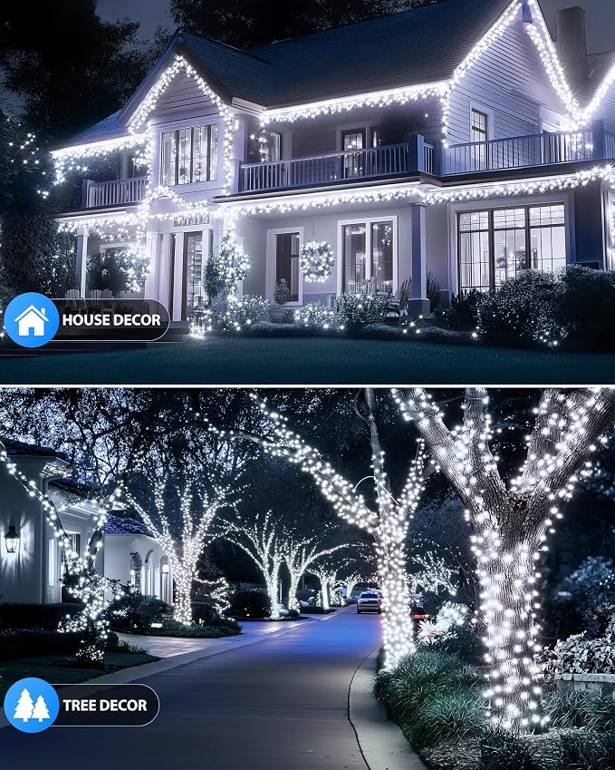 Brightown 2 Pack Solar String Lights for Outside, Each 46Ft 120 LED Solar String Lights Outdoor with 8 Modes, IP65 Waterproof Solar Lights for Patio Yard Wedding Garden Party Decorations, Pure White
