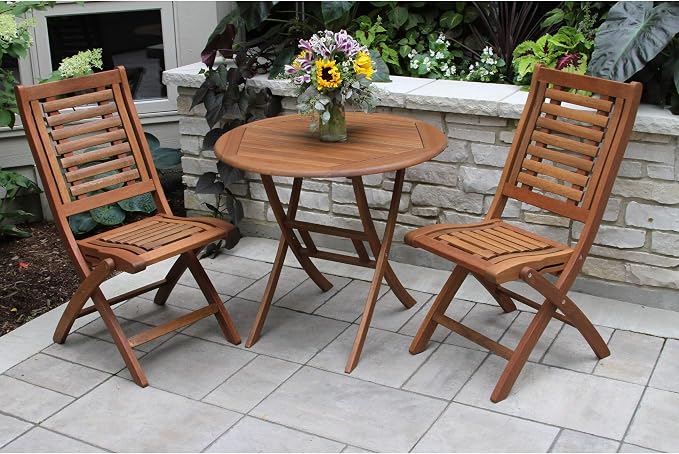 Misc 30-inch Folding Eucalyptus Bistro Table by Brown Traditional Round Stained