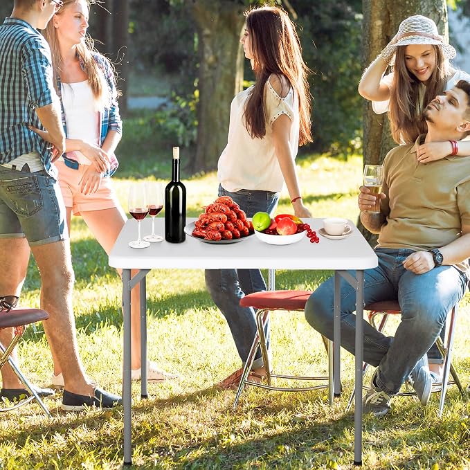 ZenStyle Heavy Duty Folding Table, Plastic Top with Steel Legs for Indoor Outdoor Camping Party, Portable Picnic Table w/Carry Handle, White (3ft)