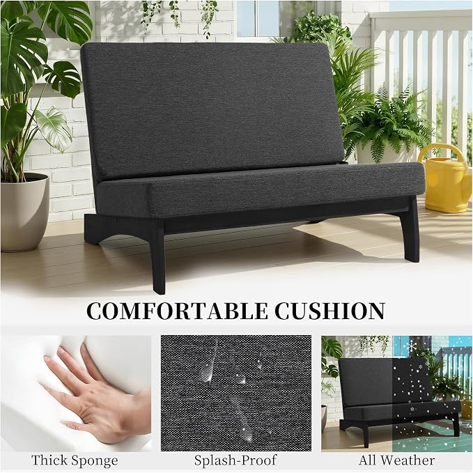 6 Piece Teak Outdoor Patio Frutnire Set, 7 Seater Patio Conversation Sets with Thick Cushions, Outdoor Sectional Furniture with Coffee Table - Dark Gray