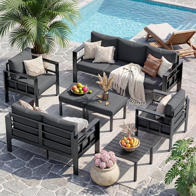 UDPATIO Aluminum Outdoor Furniture, 3-Seat Outdoor Couch | All-Weather & UV-Resistant, Washable Cover for Deck, Backyard, Poolside, Dark Gray