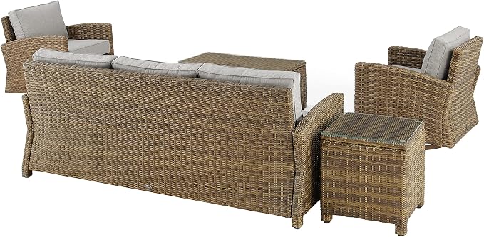 Crosley Furniture Bradenton 5-Piece Wicker Outdoor Sofa and Swivel Rocker Patio Furniture Set for Porch, Brown with Gray Cushions