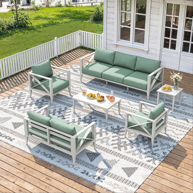 8-Piece Aluminum Patio Furniture Set, Oversized Outdoor Conversation Sofa Set with Coffee Table, White All-Weather Deep Seating, Rust-Proof Frame for Backyard, Deck, Porch, or Balcony