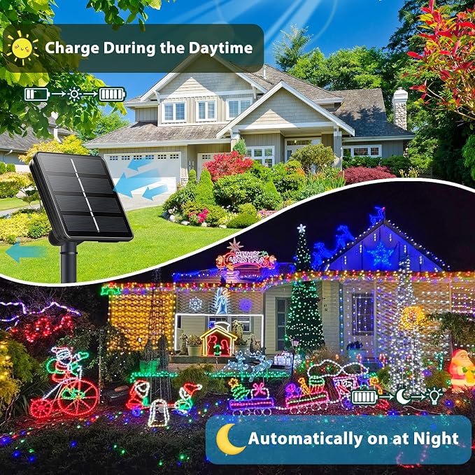 Solar Fairy Lights, 2 Pack Total 400LED 144FT Cool White to Multicolor | Waterproof Color Changing Solar String Lights Outdoor, Silver Wire, 8 Modes Solar Twinkle Lights for Tree Garden Yard Decor