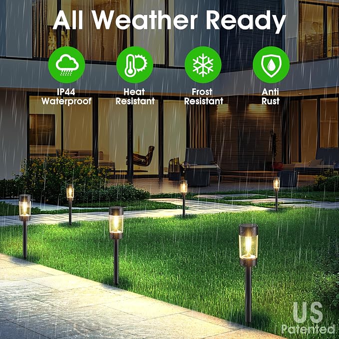 Eyrosa Solar Pathway Lights Outdoor Waterproof, 8 Pack, Warm White | Solar Landscape Lighting for Pathway Garden Yard Path Walkway Driveway Lawn Outside Décor