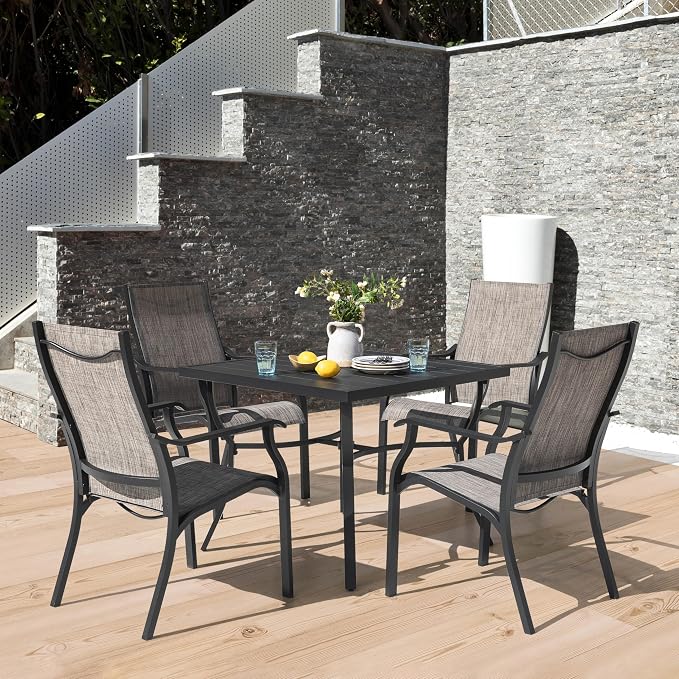 NUU GARDEN 5 Piece Outdoor Patio Dining Set, 36" Aluminum Patio Dining Square Table and 4 All Weather Textilene Patio Chairs with 1.97" Umbrella Hole for Backyard, Patio, Garden, Grey&Black