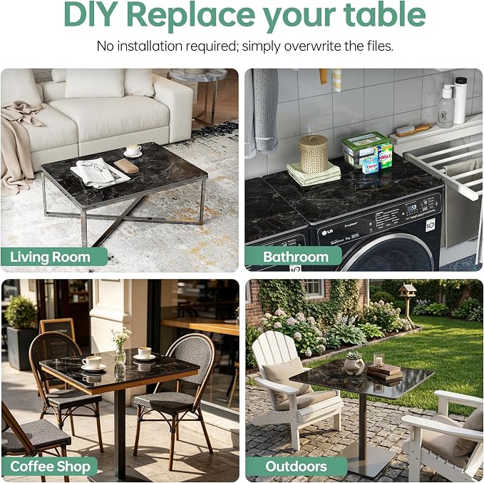 Rectangle Table Top,31.5 ” x 23.6 ” Black Sintered Stone Tabletop, DIY Replacement & Cover Marble Desktop, Scratch & Wear Resistant, Easy to Clean, Suitable for Indoor & Outdoor