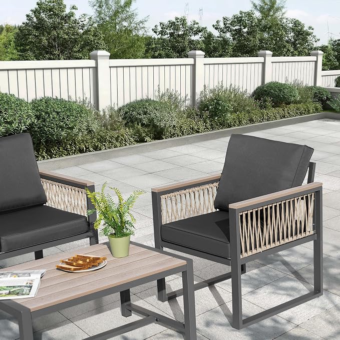 NUU GARDEN 4 Pieces Outdoor Patio Furniture Set, 4 Seats Sectional with Coffee Table, All Weather Wicker Patio Conversation Sets with Armrests and Cushions,Patio Set for Backyard, Garden and Poolside
