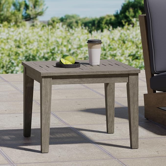 Outdoor Acacia Wood Side Table, 20x20 Inch Low Profile Patio End Table, Transitional Design for Porch, Deck, Poolside & Garden, 300 lbs Weight Capacity, Weather-Resistant - Natural