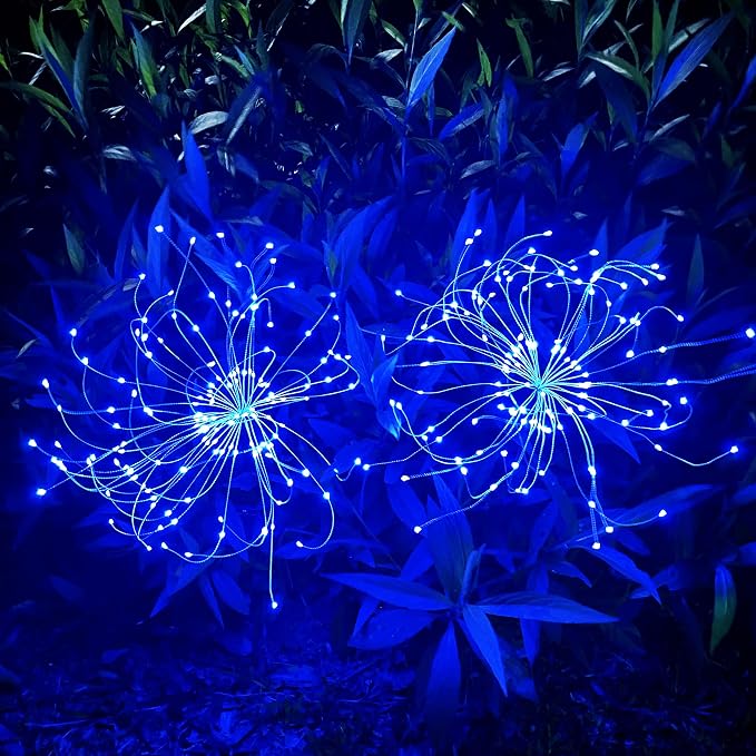 Solar Firework Lights, 2 Pack 120 LEDs 2 Lighting Modes Solar Garden Lights Outdoor Waterproof for Yard Patio Walkway Pathway Party Wedding Christmas Decorative - Blue