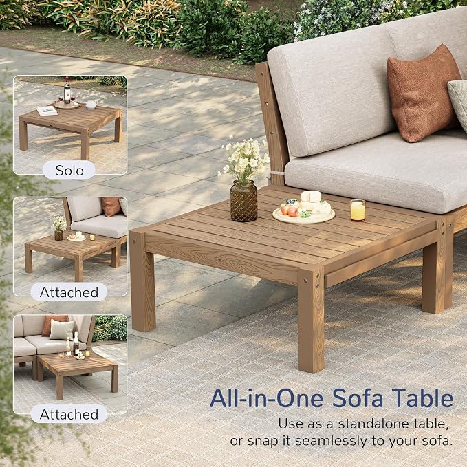 Stoog Waterproof Patio Side Table for L-Shaped & U-Shaped Outdoor Sectional Sofas – Modular Connector Table for All-Weather Use, Teak