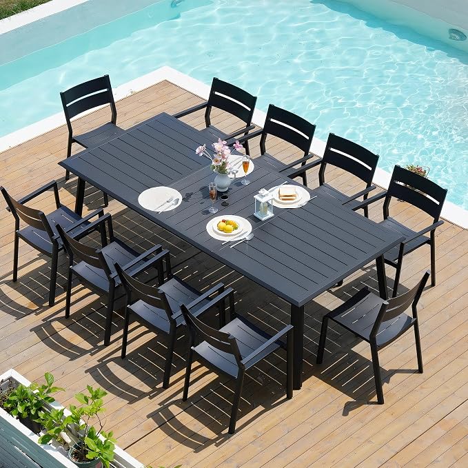 Pellebant Aluminum 94" Outdoor Dining Table for 8-10, Large Patio Table with 41.7" Wide Top & Umbrella Hole, Weather-Resistant Sturdy Frame for Deck, Porch, Backyard