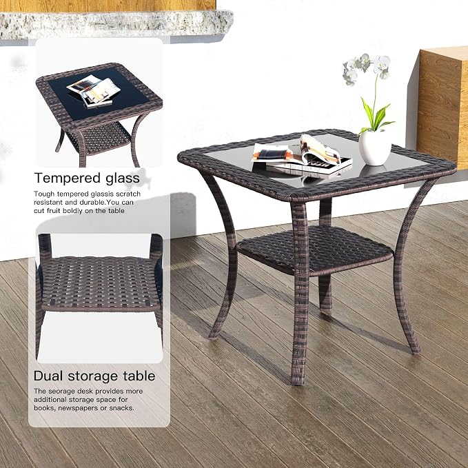 Kullavik 5 Pieces Outdoor Swivel Chairs Set,Patio Wicker Rocker Chairs with 4" Thick Cushions,Side Table and Ottomans,Patio Conversation Furniture Set for Patio Porch Deck Backyard,Grey
