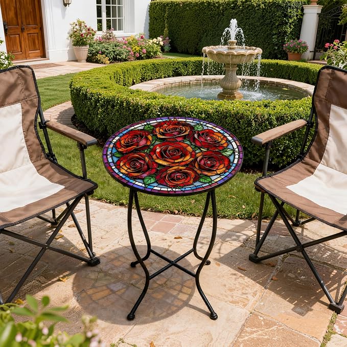 Outdoor Side Table, Versatile Round Small Table for Balcony Yard Porch Rocking Chair and Pool Chair, Weather Resistant Metal Patio Table for Indoor Outdoor Use, Easy Assembly