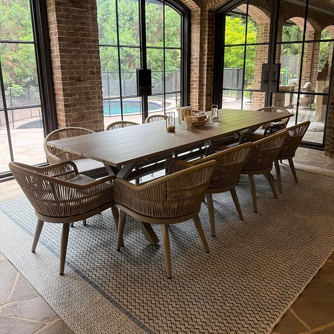 PURPLE LEAF 11 Pieces Patio Dining Set with Outdoor Aluminium Dining Table and Woven Rattan Chairs Modern Metal Furniture Cushions Sets for Garden Yard Indoor Decor Kitchen Champagne