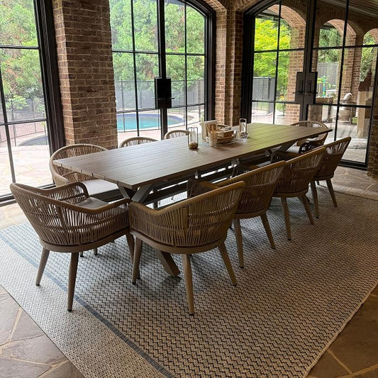 PURPLE LEAF 11 Pieces Patio Dining Set with Outdoor Aluminium Dining Table and Woven Rattan Chairs Modern Metal Furniture Cushions Sets for Garden Yard Indoor Decor Kitchen Champagne