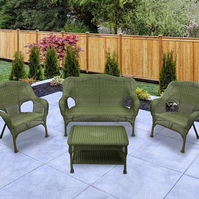 Northlight Wicker Outdoor Patio Conversation Set - Moss Green - 4pc