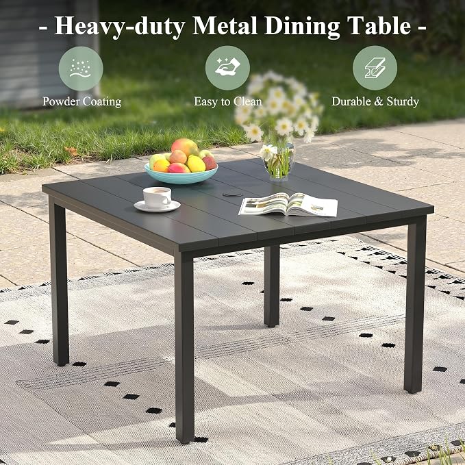 Patio Table and Chairs Set for 4, Outdoor Dining Set with 4 Stackable Dining Chairs and 40.2" x 40.2" Patio Square Dining Table for Backyard, Deck, Lawn, Garden, Grey & Black
