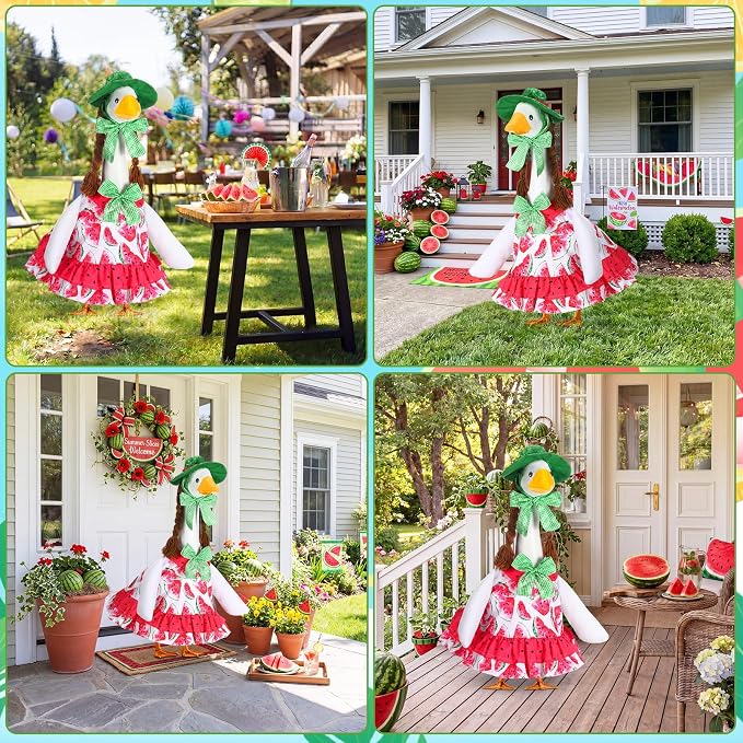 Abbylike Summer Watermelon Porch Goose Outfit Watermelon Costume Clothes for 23'' Goose for Garden Porch Statue Yard Pathway Decorations