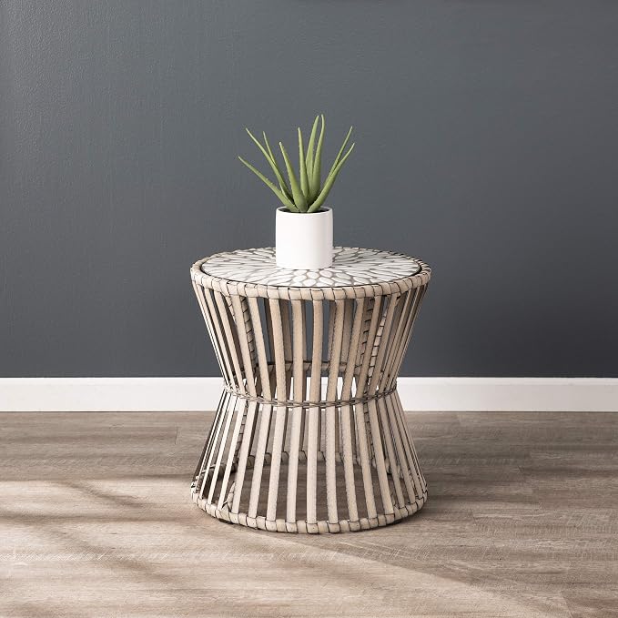 SEI Outdoor Patio Furniture - Melilani Round Outdoor Side Table - Transitional Design Natural Rattan - Fully Assembled - Ideal for Patio, Backyard (OD1086106)