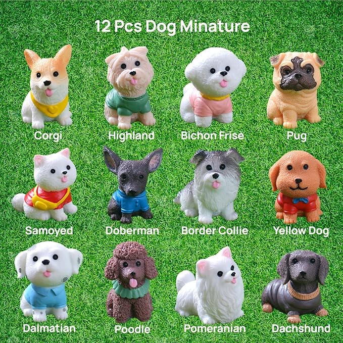 24 Pcs Mini Cat Dog Figurines, Realistic Resin Animal, Miniature Figurines | Hand-Painted Resin Cat & Dog. Ideal For Home Desk Decor, Garden Accents, Birthday Party Favors, Car Decor.