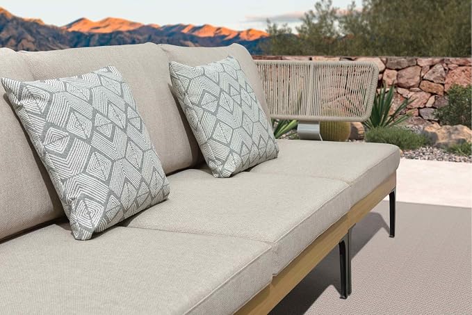 PURPLE LEAF 5 Pieces Outdoor Conversation Furniture Sets with Coffee Tables Patio Wicker Sectional Sets Aluminum L-Shaped Sofa Chairs for Balcony Yard Garden Poolside, Cushions and Pillows Included