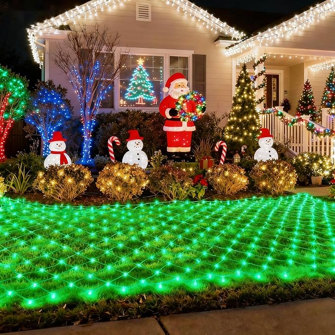 Pooqla Green Net Lights, 21x 5ft Halloween Bush Lights Outdoor Green Wire | 360 LED Large Net Mesh Lights Plug in, 8 Modes Waterproof Connectable Bushes Lights for Christmas Hedge Yard Decor