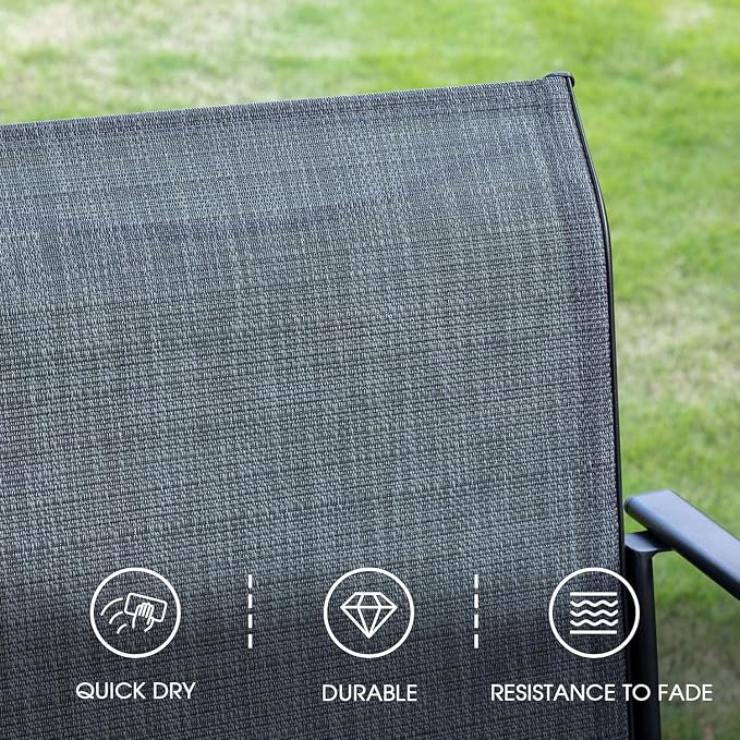 VICLLAX 5 Pieces Patio Dining Set, Outdoor Furniture Set Includes 1 Square Outdoor Table and 4 Stackable Patio Sling Chairs, Black Tabletop and Grey Fabric