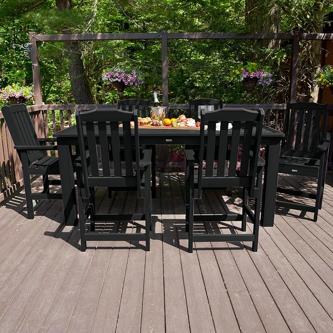 highwood AD-ST7LH2CO5BA-BKE Lehigh 7pc Rectangular Counter Height Dining Set 84" x 42", Black