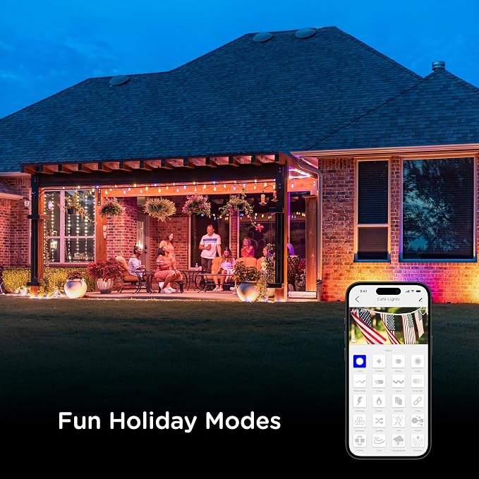 Enbrighten Vintage Outdoor String Lights, 48ft, 24 Bulbs, Smart | RGBWIC LEDs, Weatherproof, Shatterproof Acrylic Bulbs, Linkable up to 750ft, App Control, Works with Alexa & Google Home